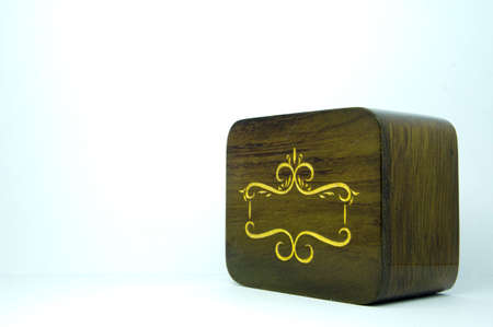 Music box made from wooden on white backgroundの写真素材