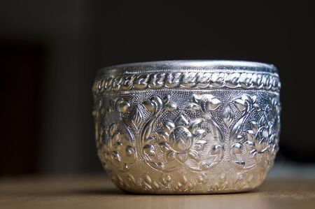 Old Silver bowl handicrafts of Thailandの写真素材