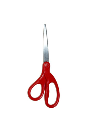 Red scissors isolated on a white backgroundの写真素材
