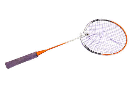 Broken badminton racket isolated on white backgroundの写真素材