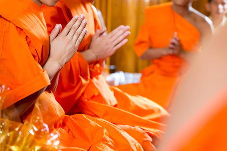 Monks ordination ceremony in Buddhism of Thailand.の写真素材