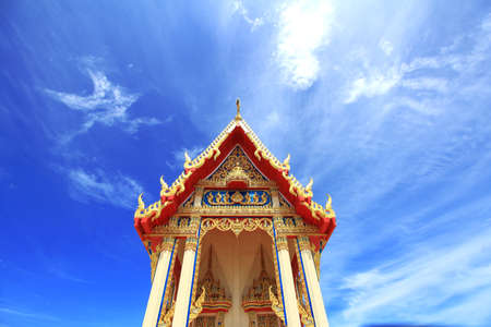 Thai temple building gold color show thai art detailの写真素材