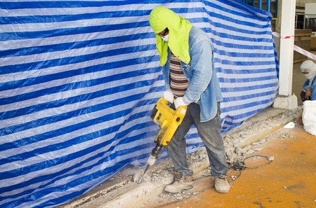 RAYONG THAILAND , AUGUST 05 - 2016 : Worker working in construction site in Thailand
