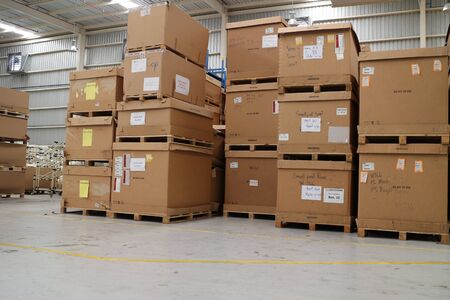 Rayong Thailand , November 28 - 2016 : Material boxes in material warehouse waiting for send to the...