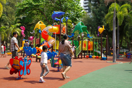 Sriracha Chonburi - Thailand , February 13 - 2017 : Outdoor playground for children in Sriracha Park in Thailand that many play equipment and funny for the children.のeditorial素材