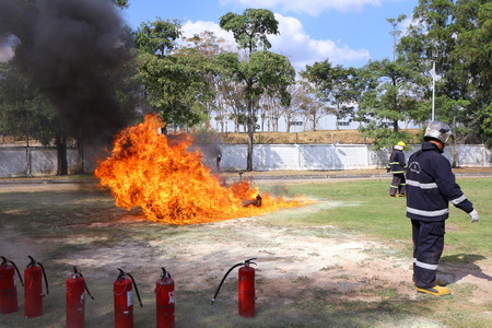 Rayong Thailand , December 07 - 2017 : Fire fighting training in Thailand