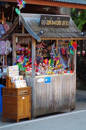 Chiang Khan Market  Loei town Thailand , December 30 - 2017 : People walk and shopping in old town thai culture enjoy  a large local food market.のeditorial素材