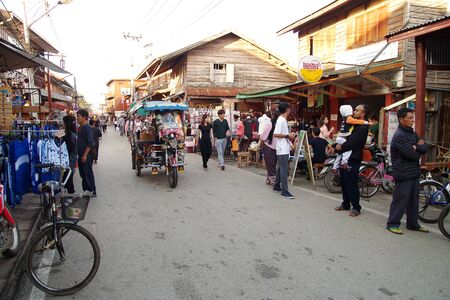 Chiang Khan Market  Loei town Thailand , December 30 - 2017 : People walk and shopping in old town thai culture enjoy  a large local food market.のeditorial素材
