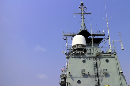 Chonburi Thailand , Feb.02 - 2018 : Radar tower on gun ship.のeditorial素材