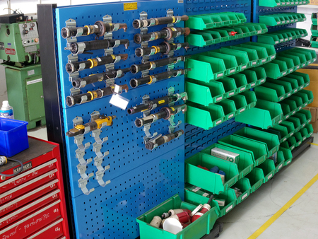 Rayong Thailand , January 31 - 2018 : work shop spare parts shelfのeditorial素材