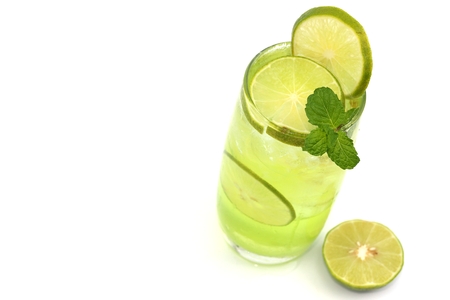 Fresh lemon juice cool drink on white background