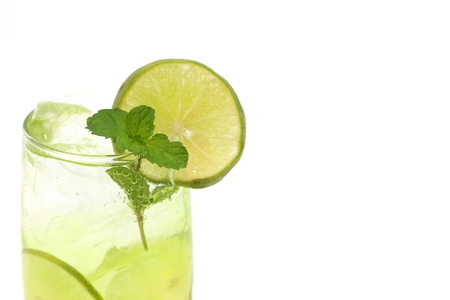 Fresh lemon juice cool drink on white backgroundの写真素材