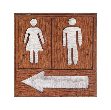A wooden sign of entrance to a toiletの写真素材