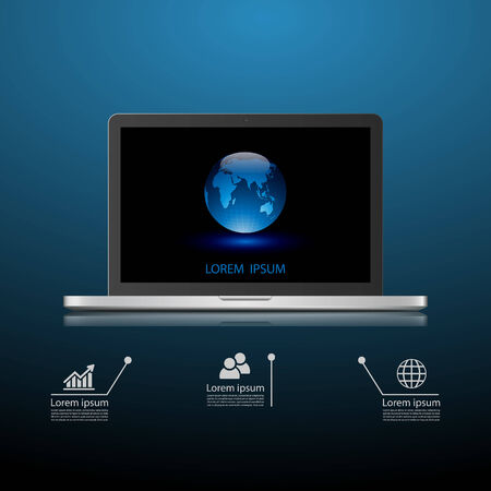 Laptop and Globe concept. Vector illustration.のイラスト素材