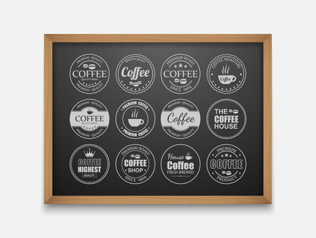 Set of vintage Retro Coffee Labels On Chalkboard,vectorのイラスト素材
