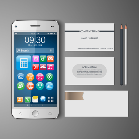 Templates:blank, business cards, smart phone,pencil, Vector illustration.のイラスト素材