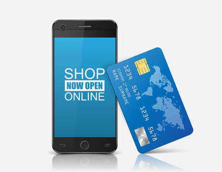 Internet shopping concept smartphone with credit card.vectorのイラスト素材