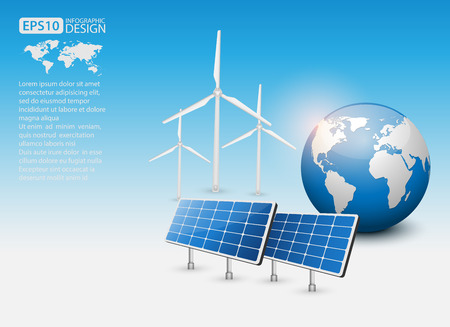 Green Energy Concept with Solar Panel and Earth vectorのイラスト素材