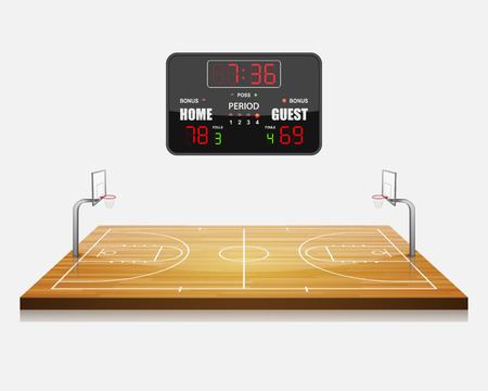 vector illustration of 3d Basketball field with a scoreboard.のイラスト素材
