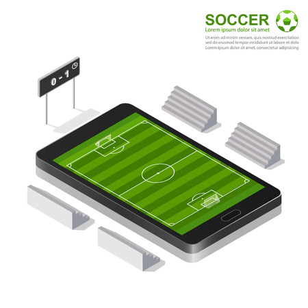 3d isometric soccer field  on smartphone , vector illustrationのイラスト素材