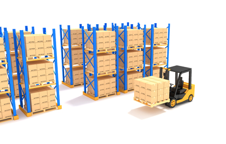 Forklift with Pallet rack.3D Illustrationの写真素材