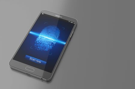 Smartphone with finger scan. 3D Illustrationの写真素材