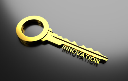 Business concept, Golden key with word innovation. 3D Illustrationの写真素材