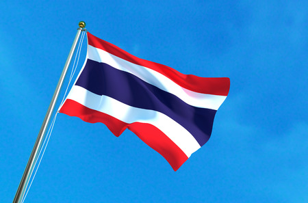 Thailand flag waving on the blue sky background. 3D illustrationの写真素材