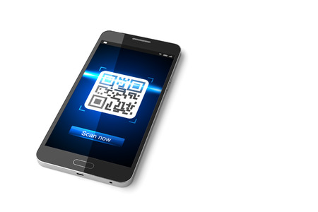 Smartphone with scanned QR code on display. 3D illustrationの写真素材