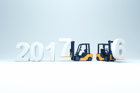 2017 text and forklift. 3D illustrationの写真素材