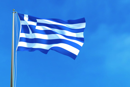 Flag of Greece on the blue sky background. 3D illustrationの写真素材