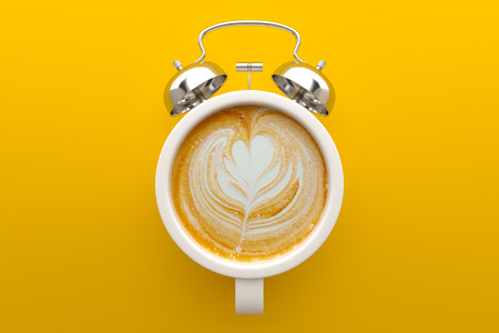 Coffee time concept, Latte art. 3D illustrationの写真素材