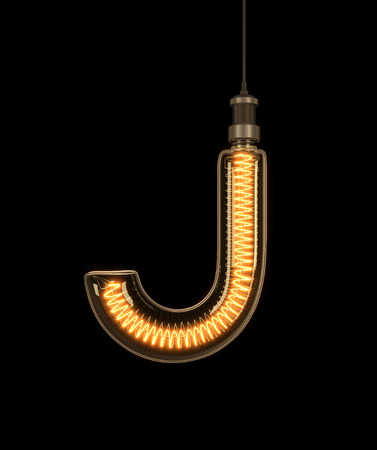 Alphabet J made of light bulb. 3D illustrationの写真素材