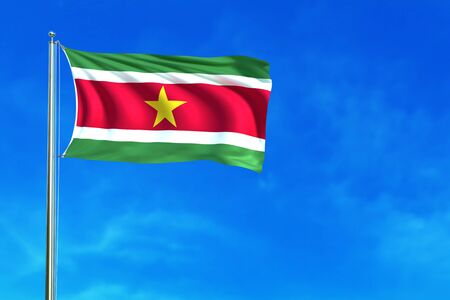 Flag of Suriname on the blue sky background. 3D illustrationの写真素材