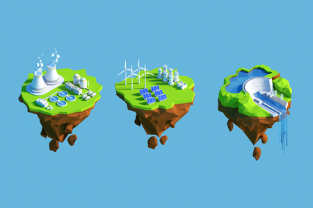 Isometric view low poly green energy concept. 3D illustrationの写真素材