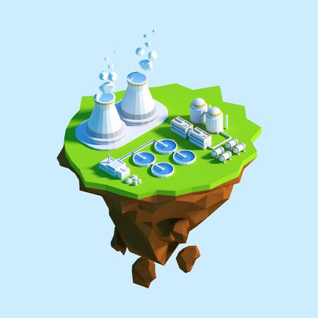 Isometric view low poly nuclear power plant. 3D illustrationの写真素材