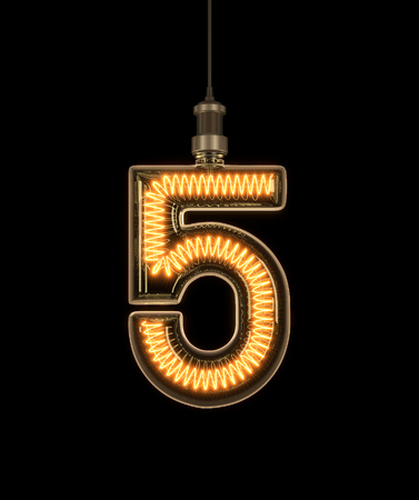 Number 5, Alphabet made of light bulb. 3D illustrationの写真素材