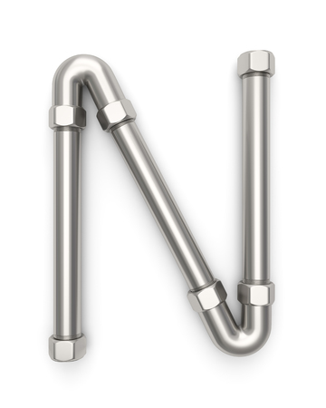 Alphabet made of Metal pipe, letter N. 3D illustrationの写真素材