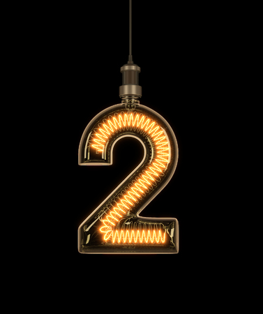 Number 2, Alphabet made of light bulb. 3D illustrationの写真素材