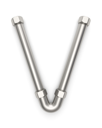 Alphabet made of Metal pipe, letter V. 3D illustrationの写真素材