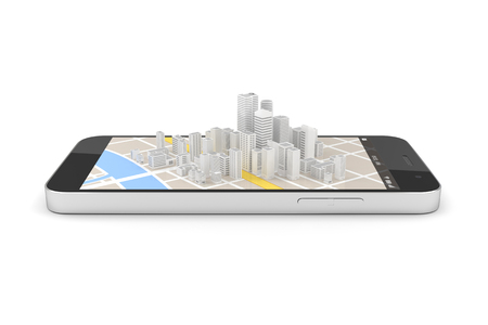 Smartphone with city map. 3D illustrationの写真素材