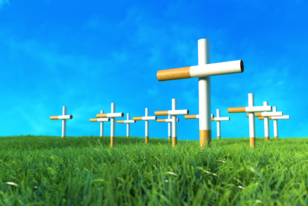 Cigarettes cross in a cemetery. 3D illustrationの写真素材