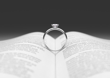 Wedding ring on the book page. 3D illustrationの写真素材