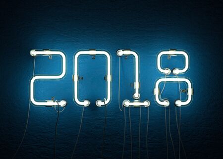 New year 2018 made from neon alphabet. 3D illustrationの写真素材