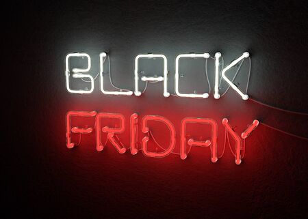 Black friday sale neon background. 3D illustrationの写真素材