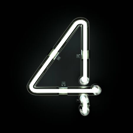 Number 4, Alphabet made from Neon Light on black background. 3D illustration