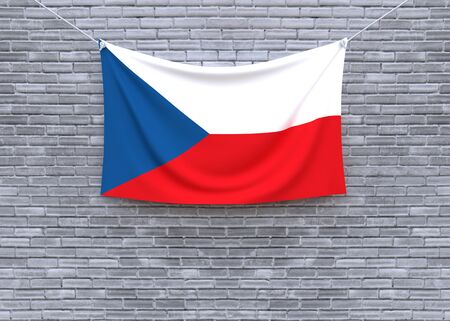 Czech Republic flag hanging on brick wall. 3D illustrationの写真素材
