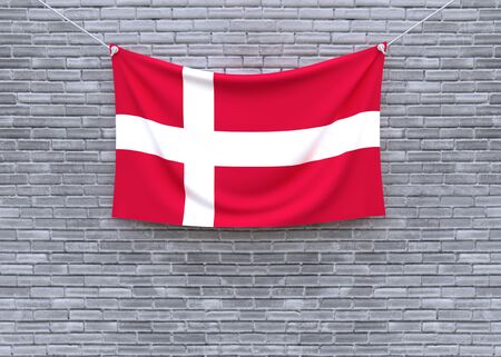 Denmark flag hanging on brick wall. 3D illustrationの写真素材
