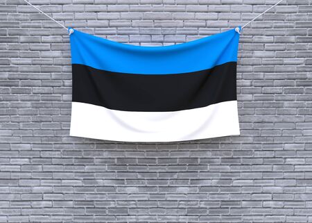 Estonia flag hanging on brick wall. 3D illustrationの写真素材