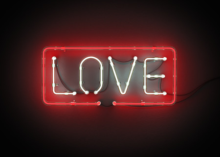 Neon sign, The letters LOVE on a black background. 3D illustrationの写真素材